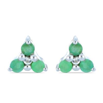 BUY 925 STERLING SILVER REAL EMERALD GEMSTONE EARRINGS WITH CUBIC ZIRCONIA – BULK WHOLESALE SUPPLIER